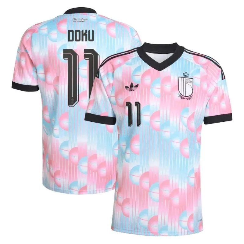 Maglia Away Belgio DOKU 2026/27 Blu Rosa