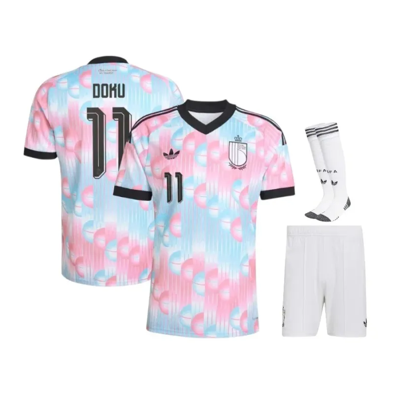 Completo Away Bambini Belgio DOKU 2026/27 Blu Rosa