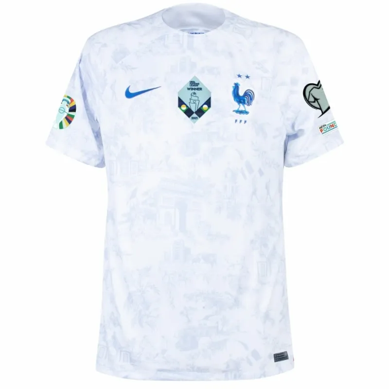 La camiseta del kit infantil de la selección nacional francesa para la Eurocopa 2024 en visita - Blanco