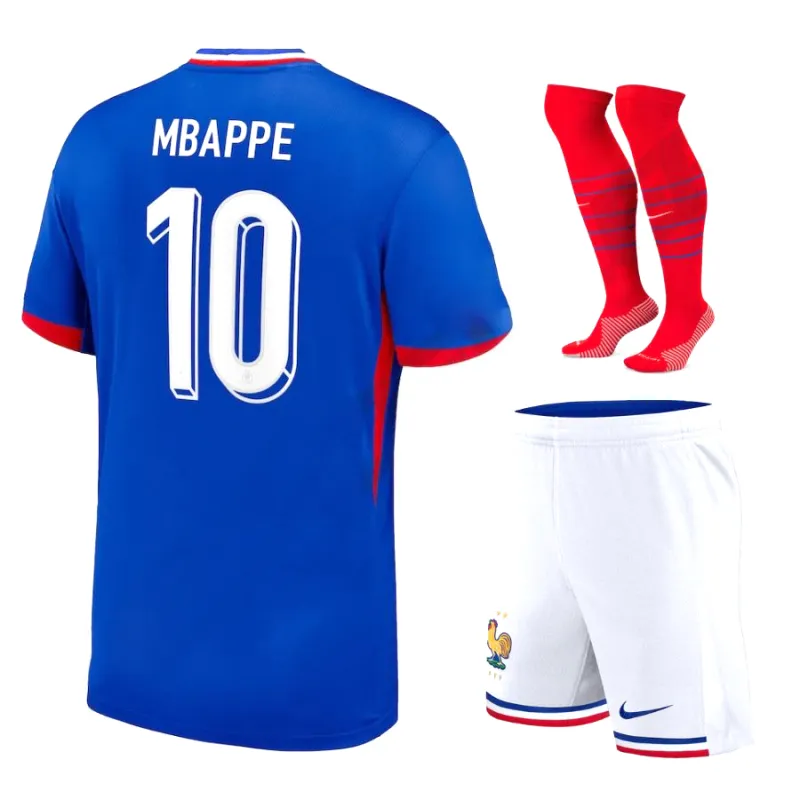 La camiseta del kit infantil local de la selección nacional francesa de Mbappé en 2024/25 - Azul