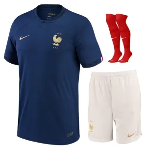 Le maillot du kit d'enfant de l'équipe nationale de France pour la Coupe du monde 2022 à domicile - Bleu