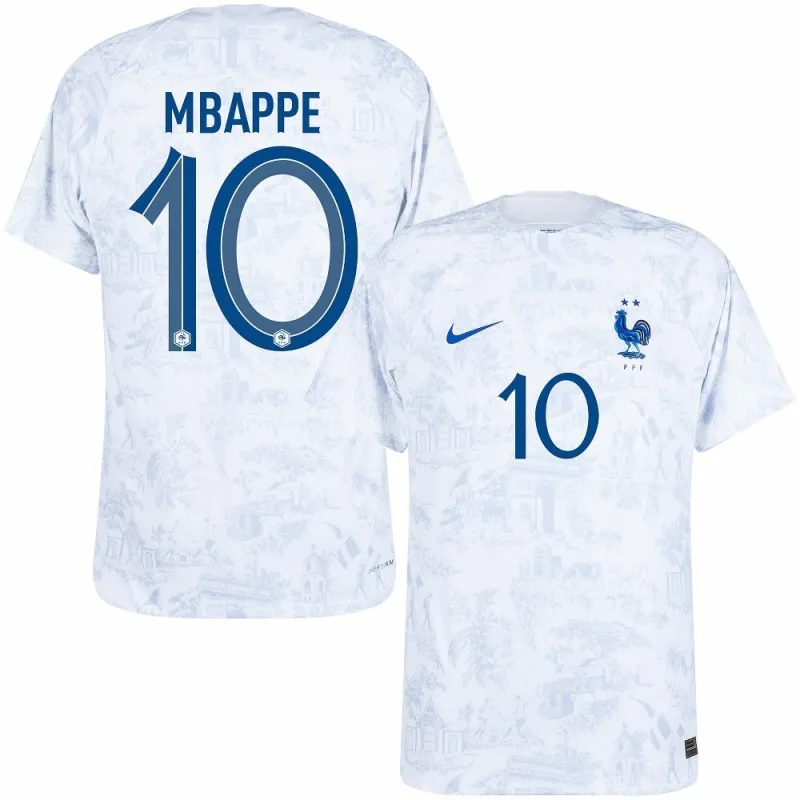 Le maillot d'extérieur de l'équipe nationale de France de Kylian Mbappé pour la Coupe du monde 2022 - Blanc