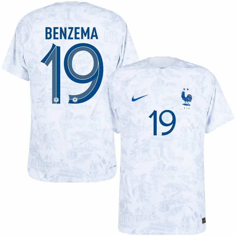 La maglia di trasferta della squadra nazionale francese di Karim Benzema per la Coppa del mondo 2022 - Bianca