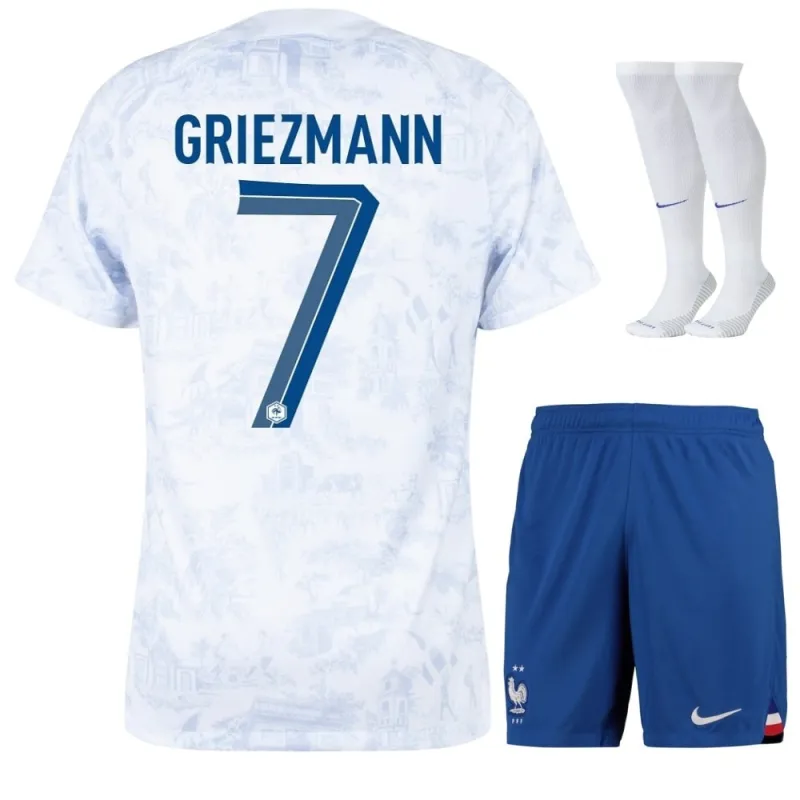 Le maillot enfant d'extérieur de l'équipe nationale de France d'Antoine Griezmann pour la Coupe du monde 2022 - Blanc