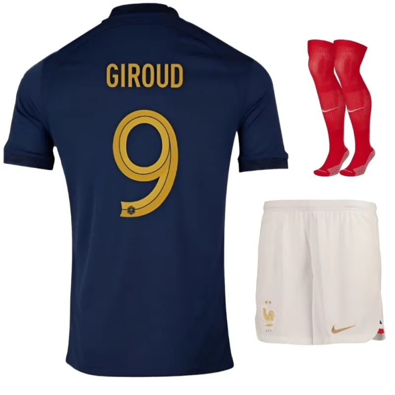 El conjunto de camiseta infantil de la selección nacional francesa de Olivier Giroud para la Copa del Mundo 2022 en local - Azul