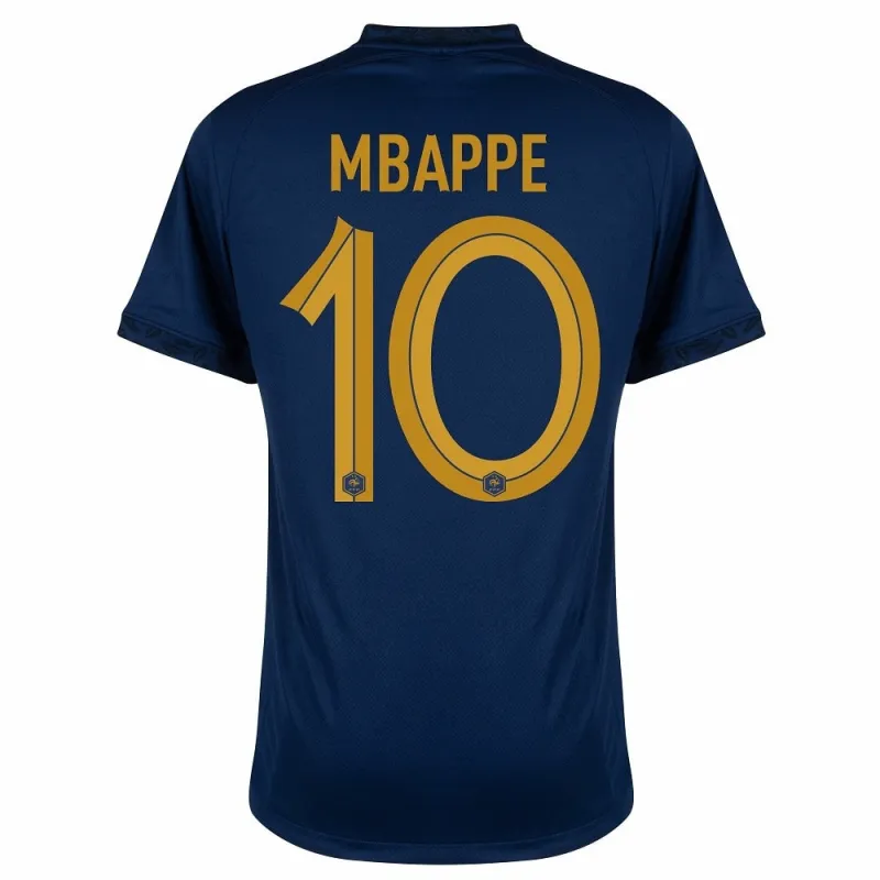 El conjunto de camiseta infantil de la selección nacional francesa de Kylian Mbappé para la Copa del Mundo 2022 en local - Azul