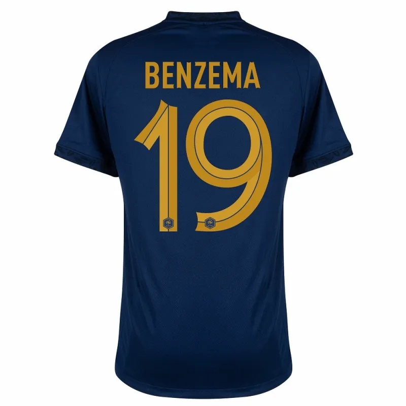 El conjunto de camiseta infantil de la selección nacional francesa de Karim Benzema para la Copa del Mundo 2022 en local - Azul