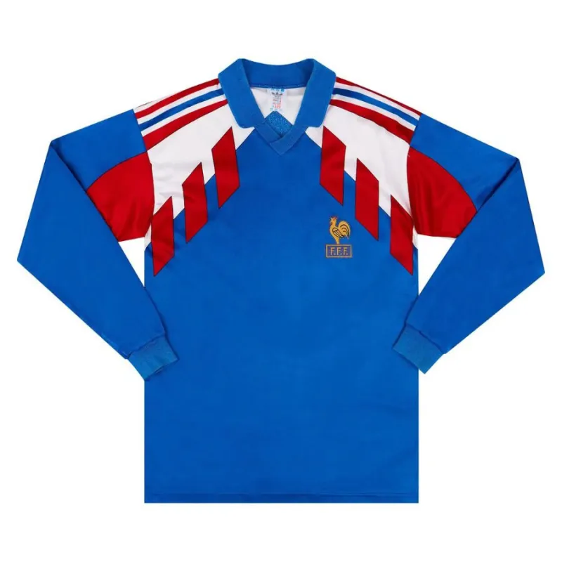 La maglia retro a maniche lunghe di casa della squadra nazionale francese dal 1990 al 1992 - Blu
