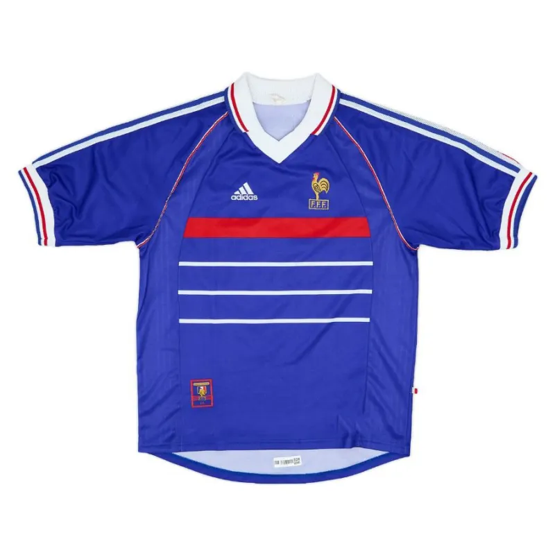 Das retro Heimtrikot der französischen Nationalmannschaft von Zinedine Zidane im Jahr 1998 - blau.