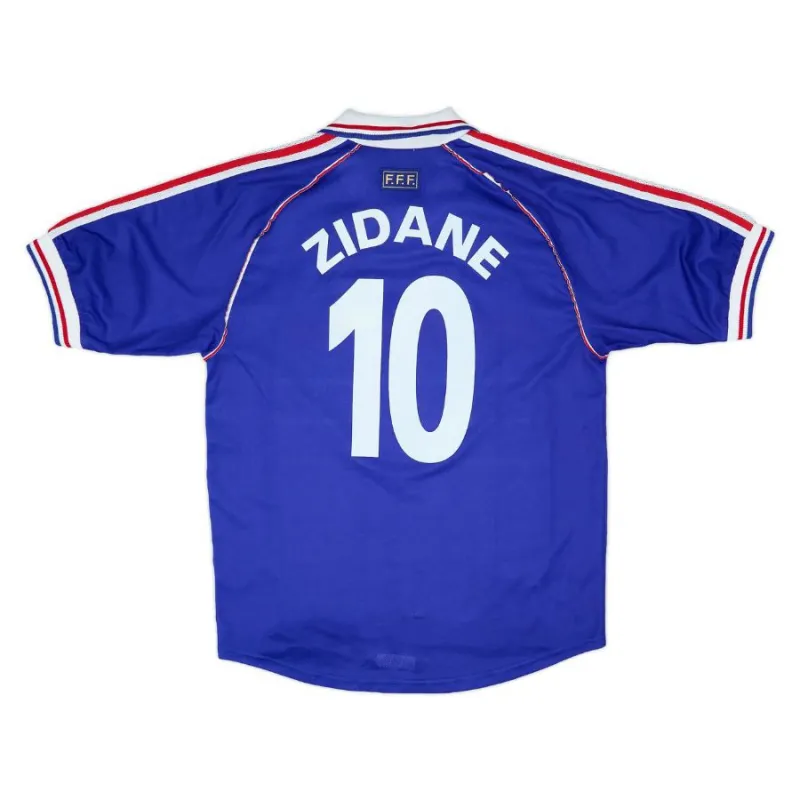 Das retro Heimtrikot der französischen Nationalmannschaft von Zinedine Zidane im Jahr 1998 - blau.
