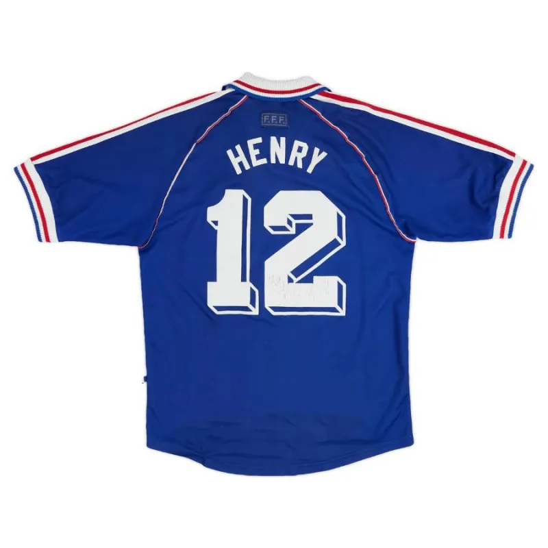 Das retro Heimtrikot der französischen Nationalmannschaft von Thierry Henry im Jahr 1998 - Blau