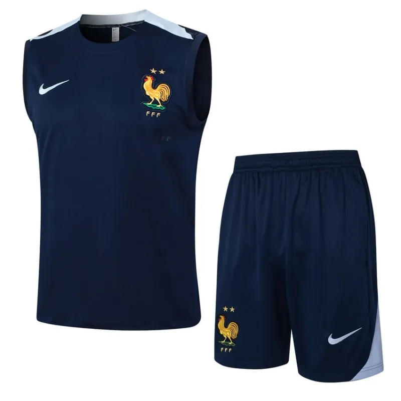 El chaleco y los pantalones cortos de la selección nacional francesa para la temporada 2024/25 - azul.