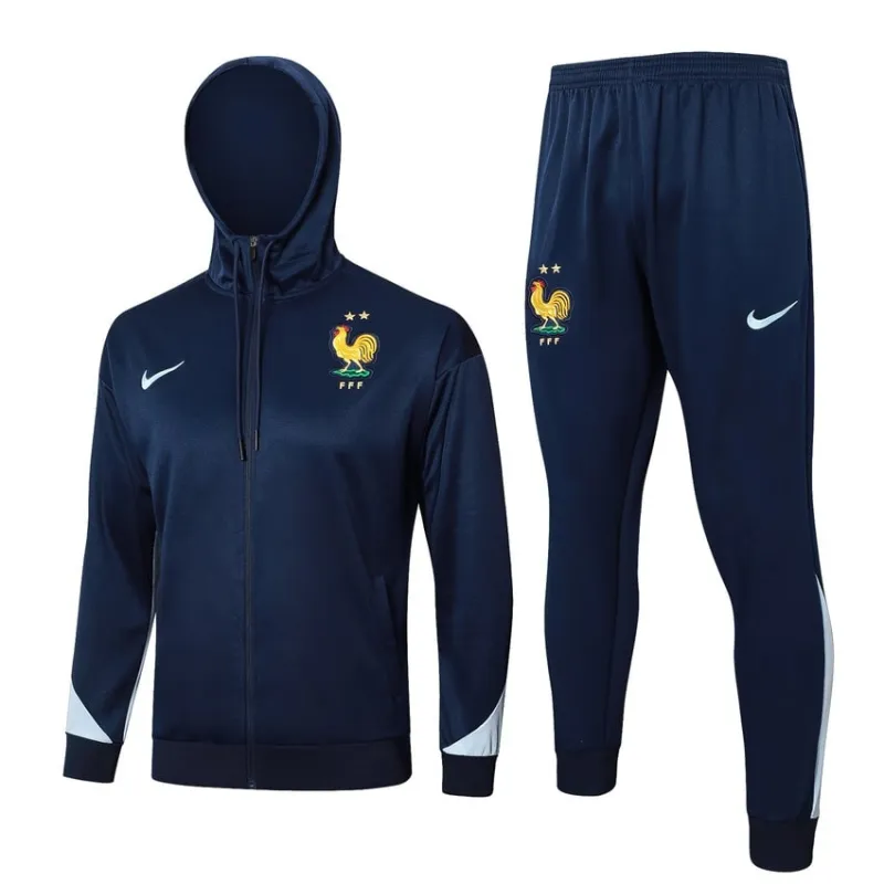 El traje deportivo con capucha y los pantalones de la selección nacional francesa para la temporada 2024/25 - azul oscuro.
