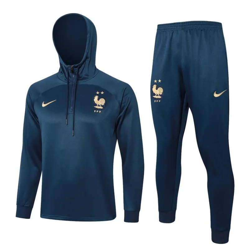 El traje deportivo con capucha y los pantalones de la selección nacional francesa para la temporada 2024/25 - azul brillante