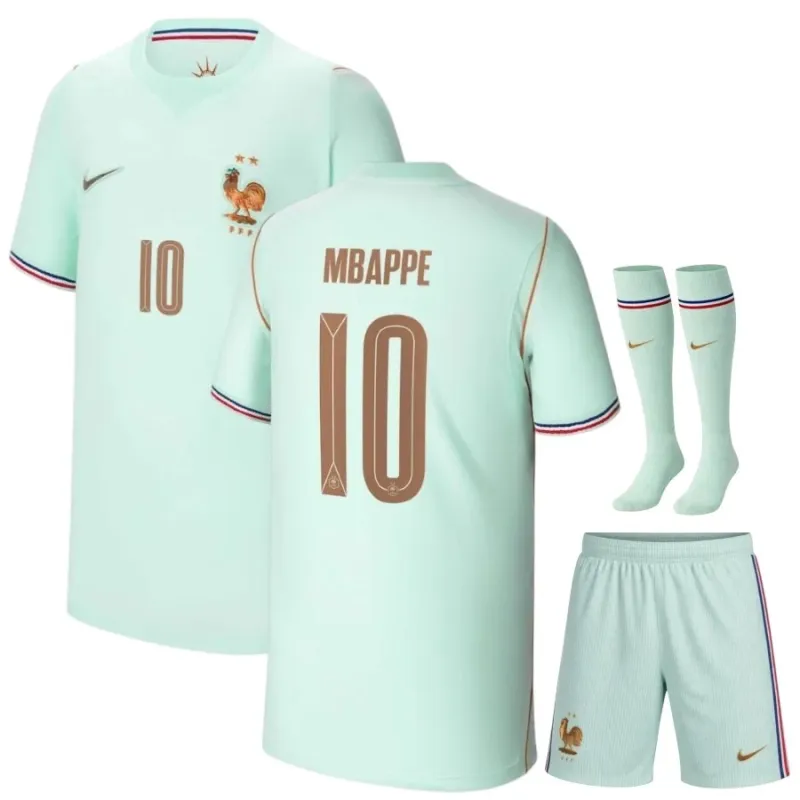 Frankreich MBAPPE WM 2026 Kinder Auswärtstrikot Set grün