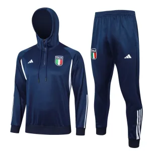 Vêtements de sport à capuche + pantalons d'Italie 2024/25 - bleu foncé