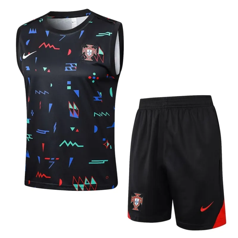 Portugiesisches 2024/25 Tanktop + Shorts - schwarzes Muster