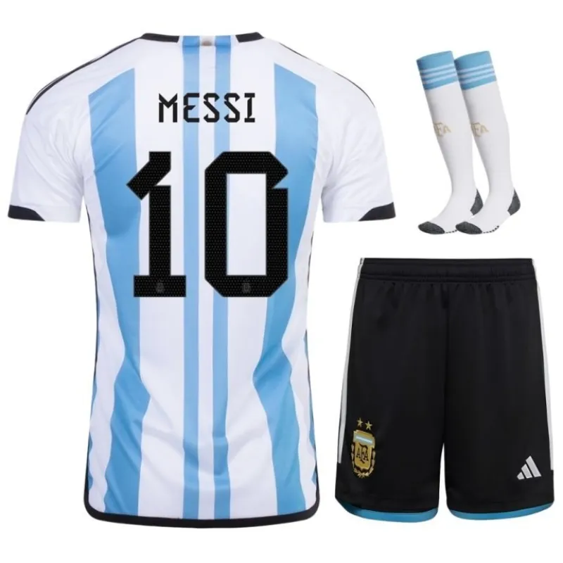 Messi Argentinien 2022/23 3 Sterne Heim Kinder Trikotset - Himmelblau