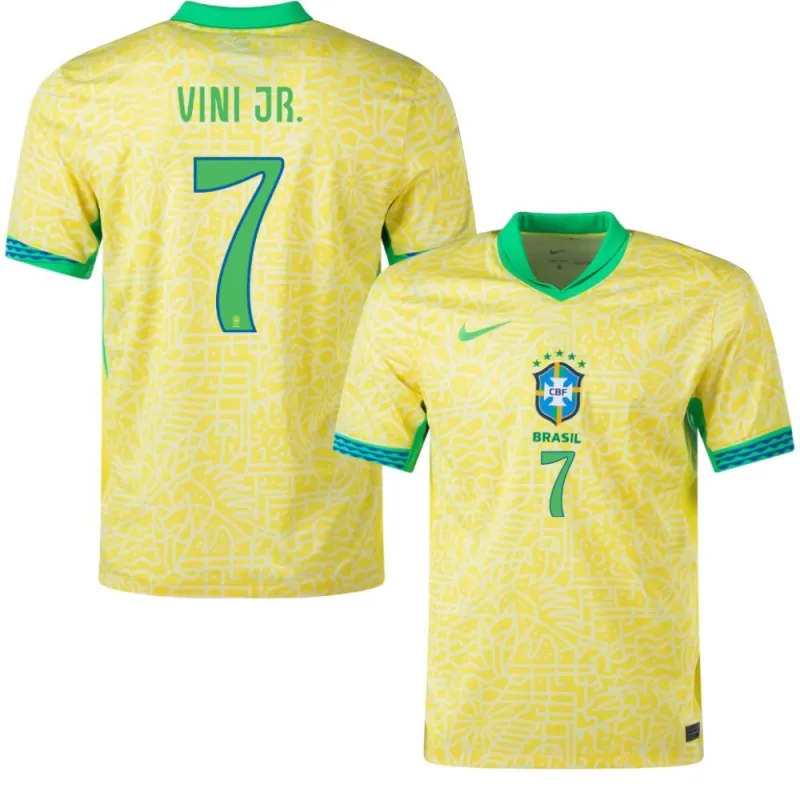 Vini Jr. Brazil 2024/25 Home Jersey, Fan Version, Yellow