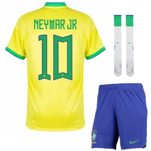 Maillot de domicile pour enfants du Brésil lors de la Coupe du monde 2022 avec le nom de Neymar Jr (Jaune)