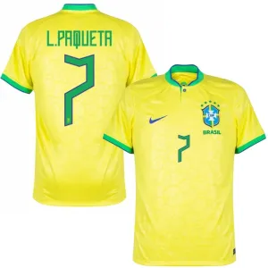L. Paqueta, Maillot de supporter du Brésil pour la Coupe du monde 2022 (Maillot domicile, Jaune)