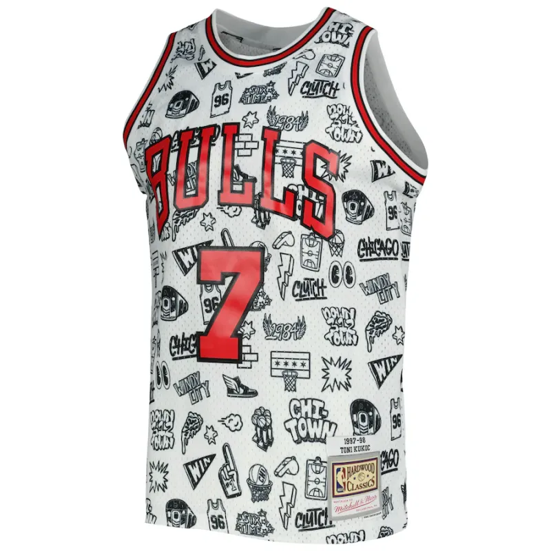 Toni Kukoč, Chicago Bulls Mitchell & Ness 1997/98 Hardwood Classics Doodle Swingman Jersey - White