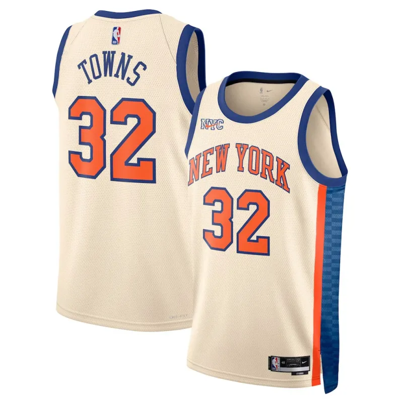 New York Knicks Karl-Anthony Towns 2025/26 City Edition Swingman Jersey Cream