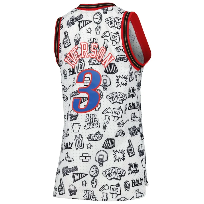 Allen Iverson Philadelphia 76ers Mitchell & Ness Camiseta Swingman Doodle 2000 para Mujeres - Blanco