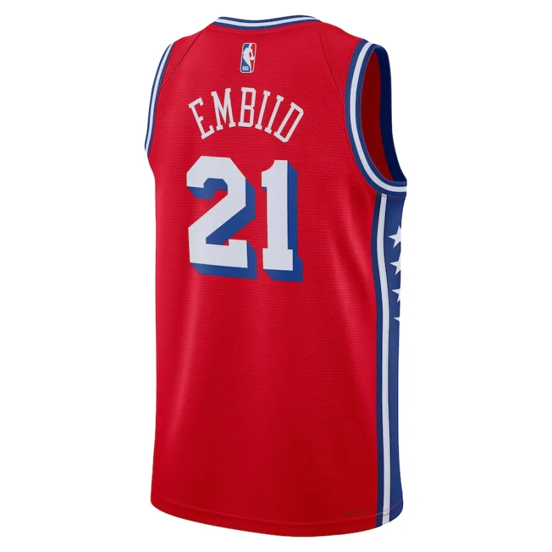 Joel Embiid Philadelphia 76ers Maillot Swingman Unisexe de Jordan Brand - Édition d'Assertion - Rouge