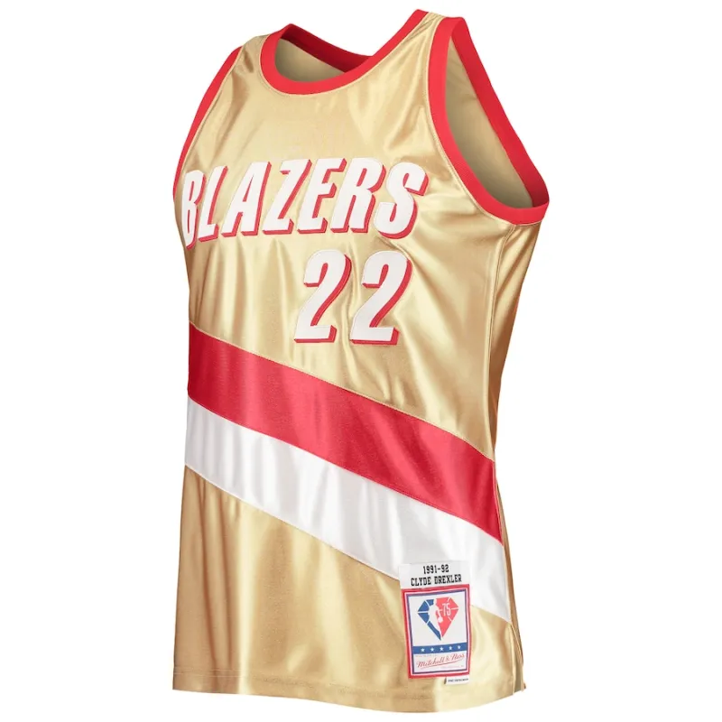Clyde Drexler, Portland Trail Blazers, Jersey Hardwood Classics del 75° anniversario 1991/92, Oro