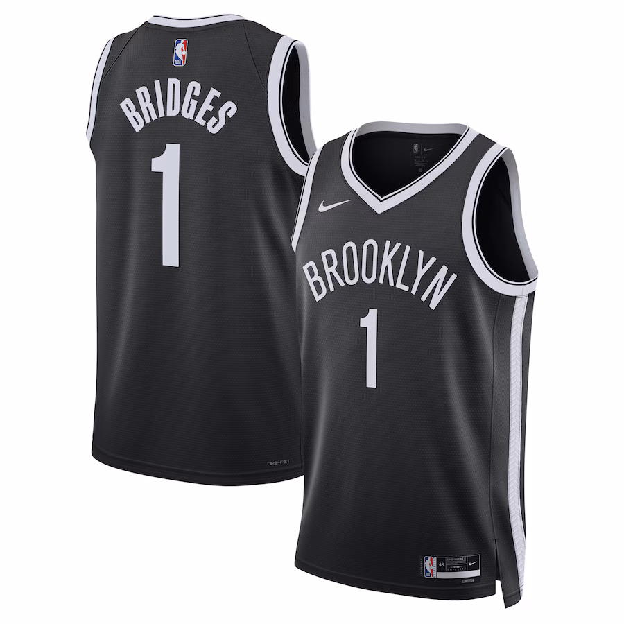 Maglia Swingman Unisex dei Brooklyn Nets di Mikal Bridges - Edizione icona - Nero