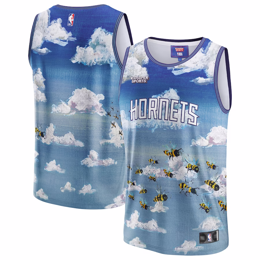 Camiseta de la ciudad natal uni-sexe de los Charlotte Hornets de la NBA y de KidSuper Studios - Azul
