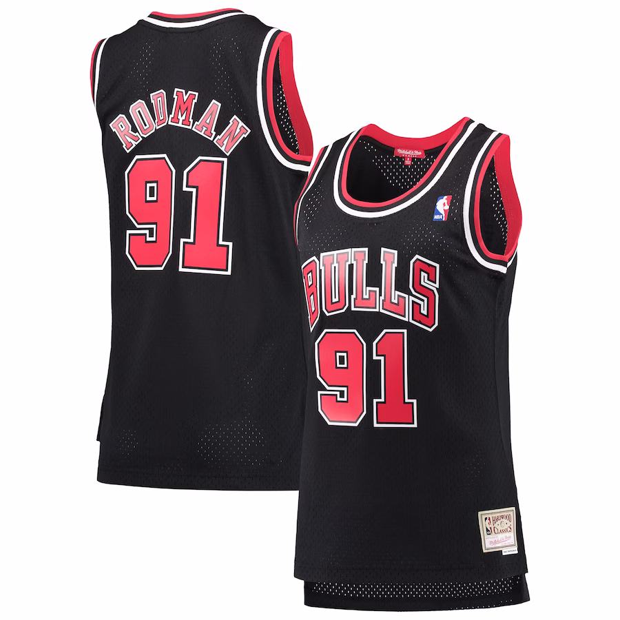Dennis Rodman Camiseta Swingman Classic Hardwood para mujeres de los Chicago Bulls Mitchell & Ness - Negro