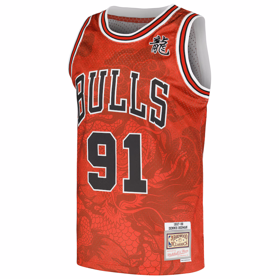 Camiseta Dennis Rodman Chicago Bulls Mitchell & Ness 1997/98 Hardwood Classics Asian Heritage 6.0 Swingman Retro