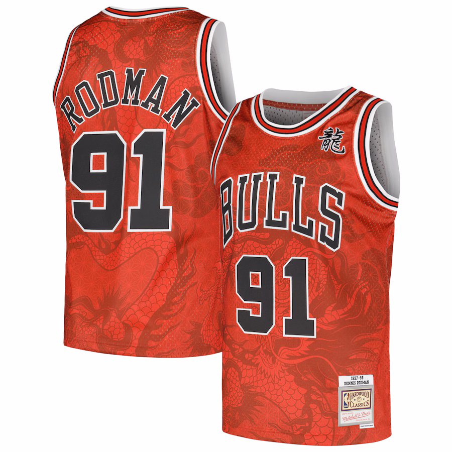 Camiseta Dennis Rodman Chicago Bulls Mitchell & Ness 1997/98 Hardwood Classics Asian Heritage 6.0 Swingman Retro