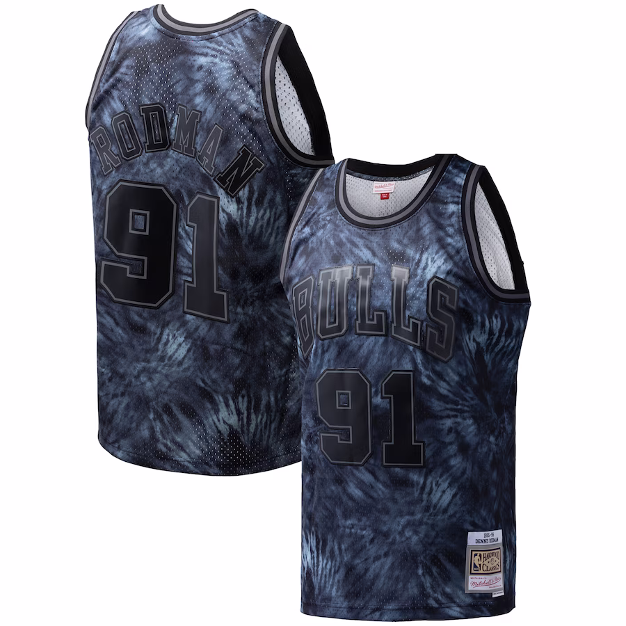 Dennis Rodman Camiseta Swingman Tie-Dye de los Chicago Bulls Mitchell & Ness Hardwood Classics 1995/96 - Negro