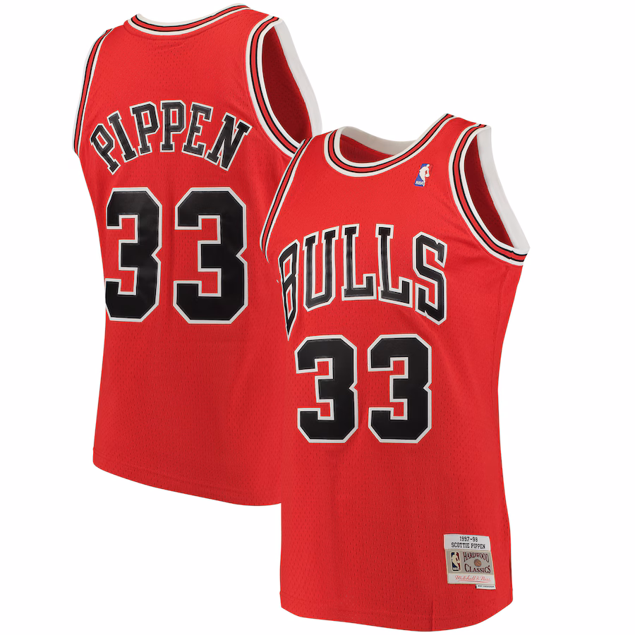 Scottie Pippen Camiseta Swingman de los Hardwood Classics 1997/98 Big & Tall (Grandes y de Gran Altura) de los Chicago Bulls Mitchell & Ness - Rojo
