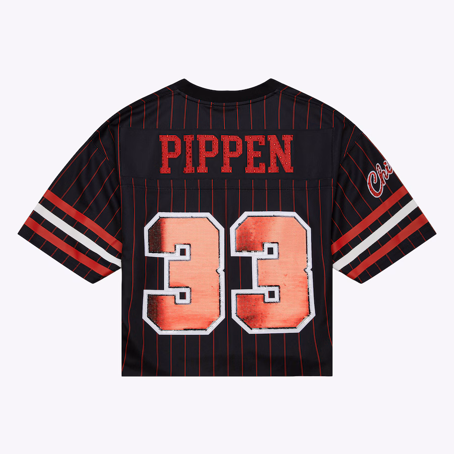 Scottie Pippen Camiseta de fútbol de moda acortada para mujeres de los Chicago Bulls Mitchell & Ness x DANNIJO - Negro