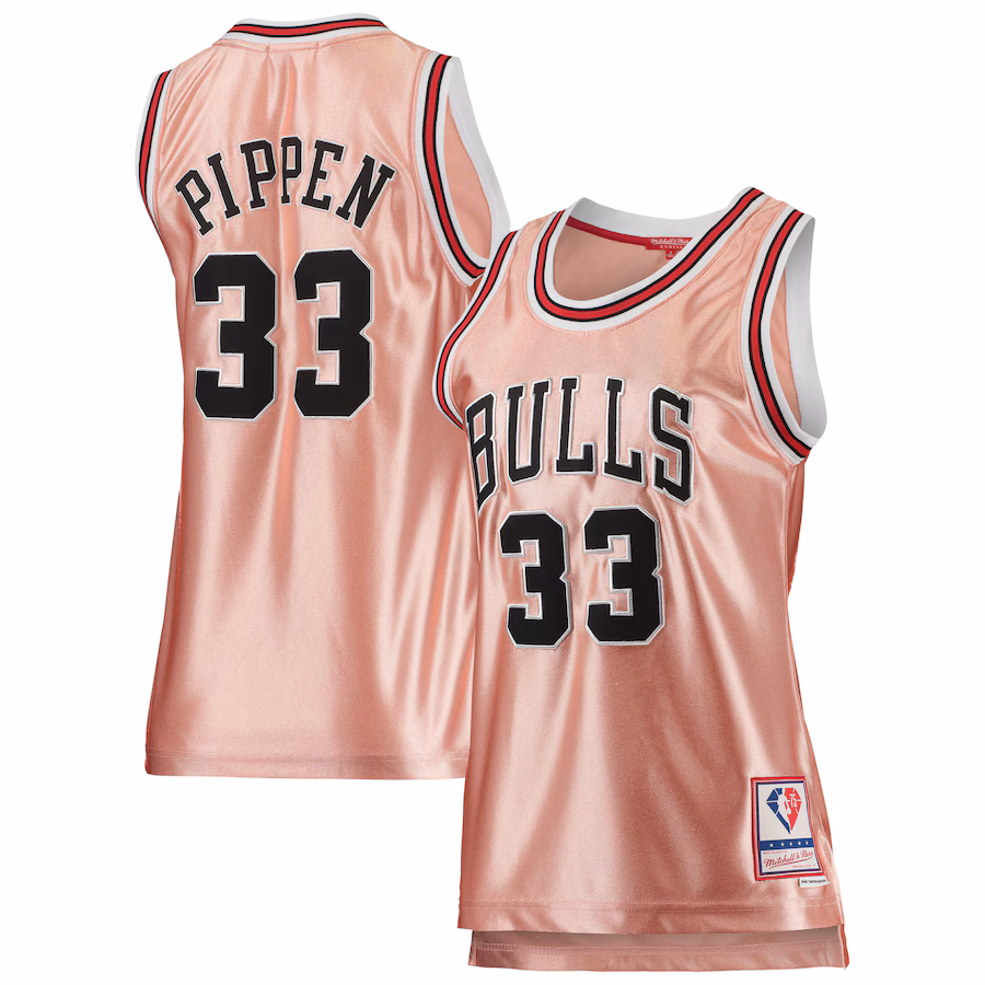 Scottie Pippen Camiseta Swingman 1997 en oro rosa del 75º aniversario para mujeres de los Chicago Bulls Mitchell & Ness - Rosa