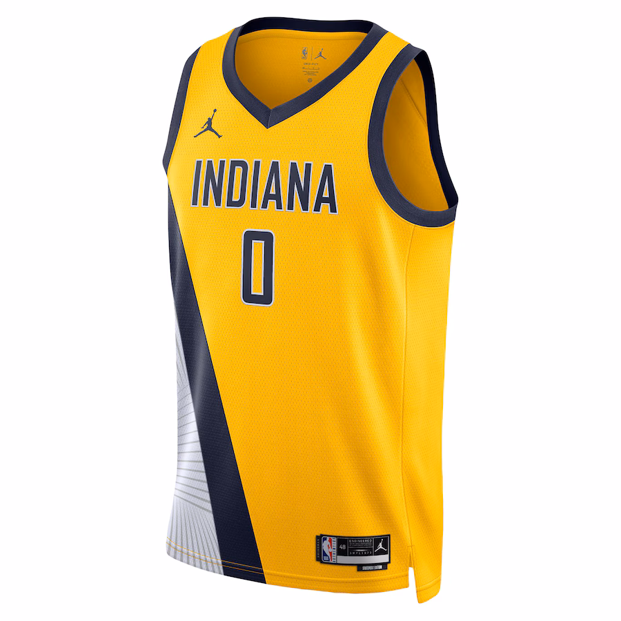 Tyrese Haliburton, Maillot Swingman unisexe de la marque Jordan des Indiana Pacers - Édition Déclaration - Or