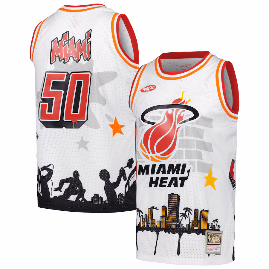 Miami Heat Mitchell & Ness x Tats Cru Hardwood Classics Fashion Jersey - White