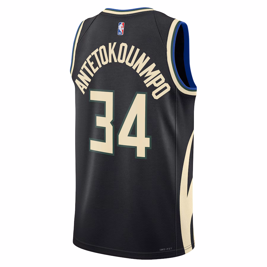 Giannis Antetokounmpo, Maillot Swingman pour hommes et femmes de la marque Jordan des Milwaukee Bucks - Édition Déclaration - Noir