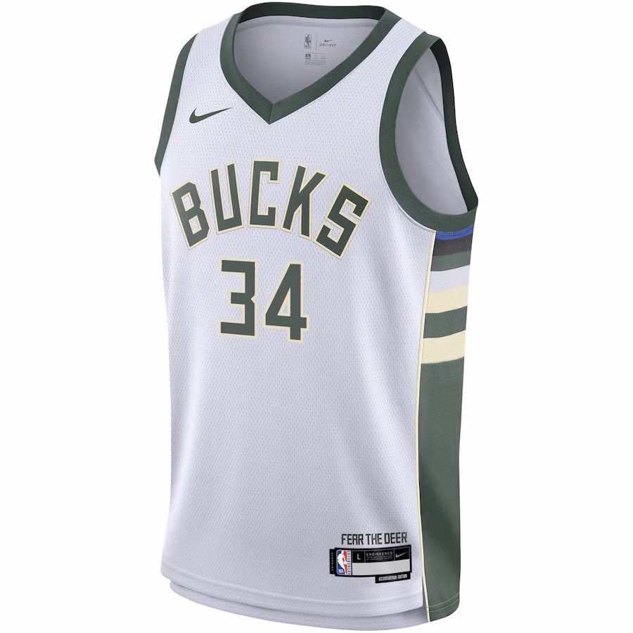Giannis Antetokounmpo, Maillot Swingman pour la jeunesse des Milwaukee Bucks - Édition Association - Blanc