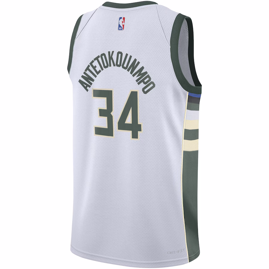 Giannis Antetokounmpo, Maillot Swingman pour la jeunesse des Milwaukee Bucks - Édition Association - Blanc