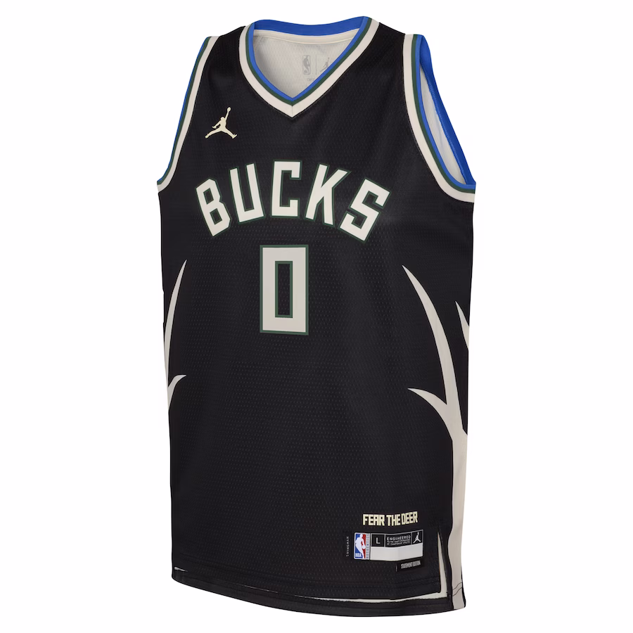Damian Lillard, Maillot Swingman pour la jeunesse de la marque Jordan des Milwaukee Bucks - Édition Déclaration - Noir
