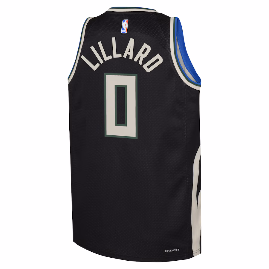 Damian Lillard, Maillot Swingman pour la jeunesse de la marque Jordan des Milwaukee Bucks - Édition Déclaration - Noir