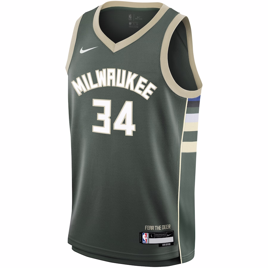 Giannis Antetokounmpo, Camiseta Swingman para jóvenes de los Milwaukee Bucks - Edición Ícono - Verde cazador