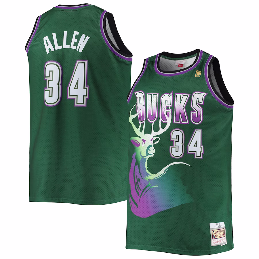 Ray Allen, Milwaukee Bucks Mitchell & Ness Big & Tall 1996/97 Hardwood Classics Swingman Jersey - Hunter Green