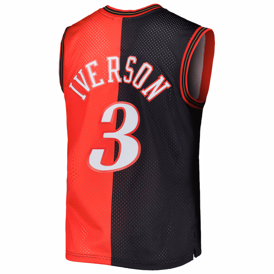 Allen Iverson Philadelphia 76ers Mitchell & Ness Hardwood Classics 2000/01 Split Swingman Jersey - Black/Red