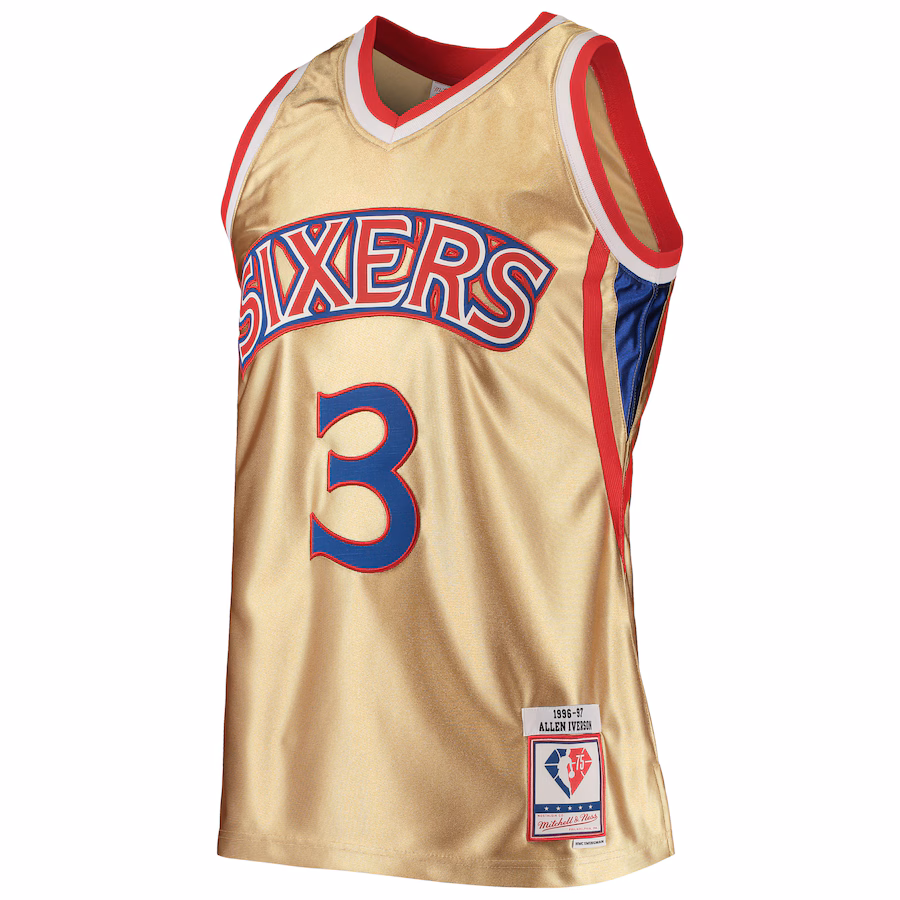 Allen Iverson Philadelphia 76ers Mitchell & Ness 75th Anniversary 1996/97 Classic Throwback Jersey - Gold